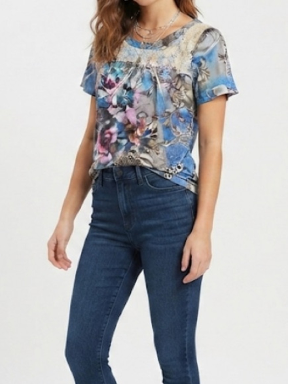 Floral Multicolor Y2K / 2000s Short Sleeve Tee - Women's Casual Top Size XL